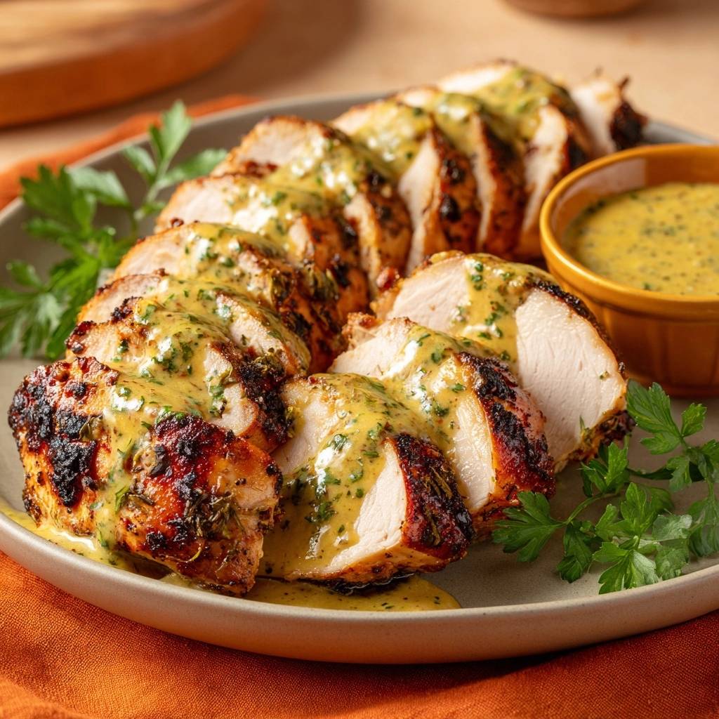 Saftiges Hähnchen mit Kurkuma-Joghurt-Sauce