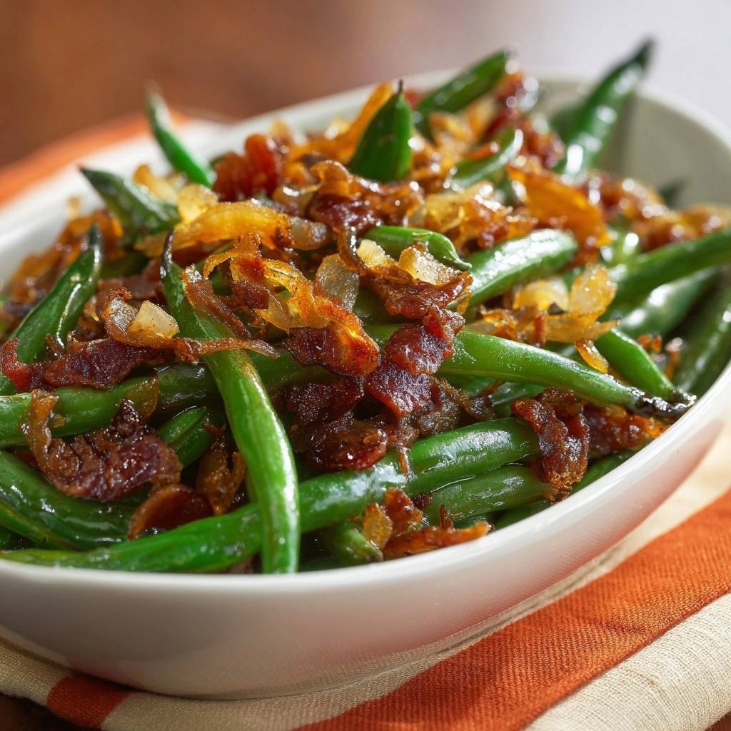 Knackige Grüne Bohnen mit Speck und Karamellzwiebeln (Nie wieder matschige Bohnen!)