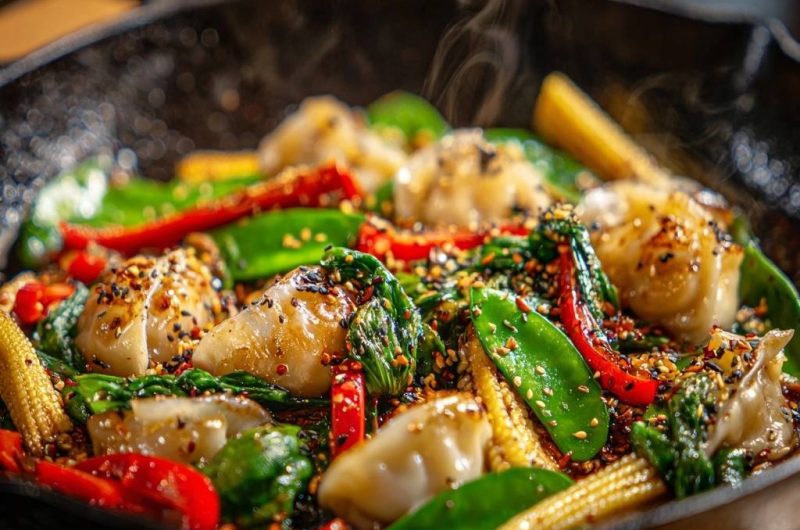 Bunte Dumpling-Pfanne mit Knusper-Garantie