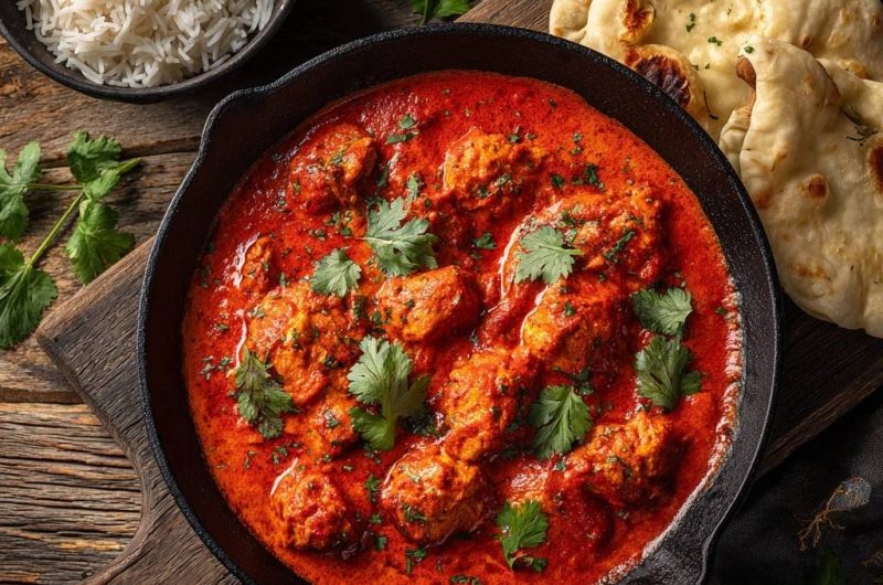 Butter Chicken mit Reis und Naan (Nie wieder trockenes Huhn!)