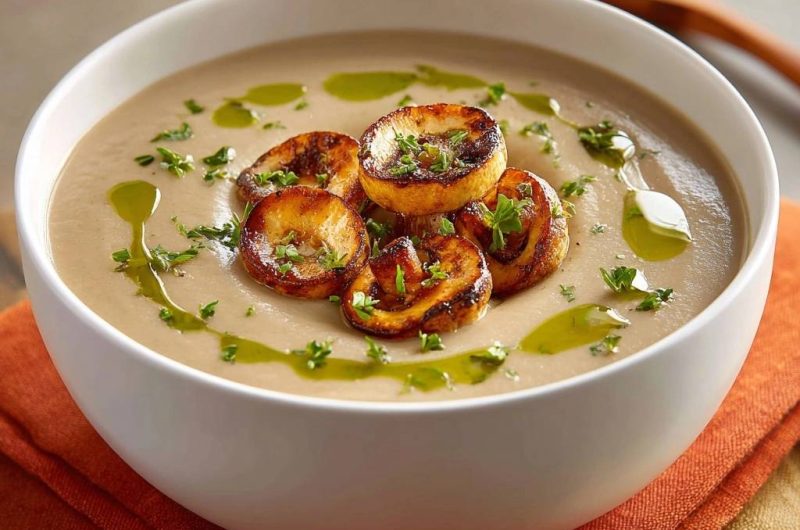 Cremige Kürbissuppe mit knusprigen Chips