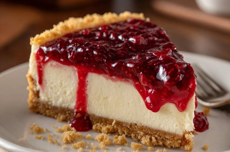 Cremiger New York Cheesecake mit rustikalem Himbeer-Topping