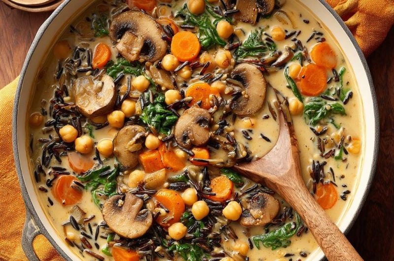 Cremiger Wildreis-Eintopf mit Kichererbsen und Pilzen (Keine wässrige Soße mehr)
