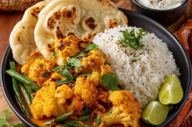 Cremiges Blumenkohl-Curry mit grünen Bohnen