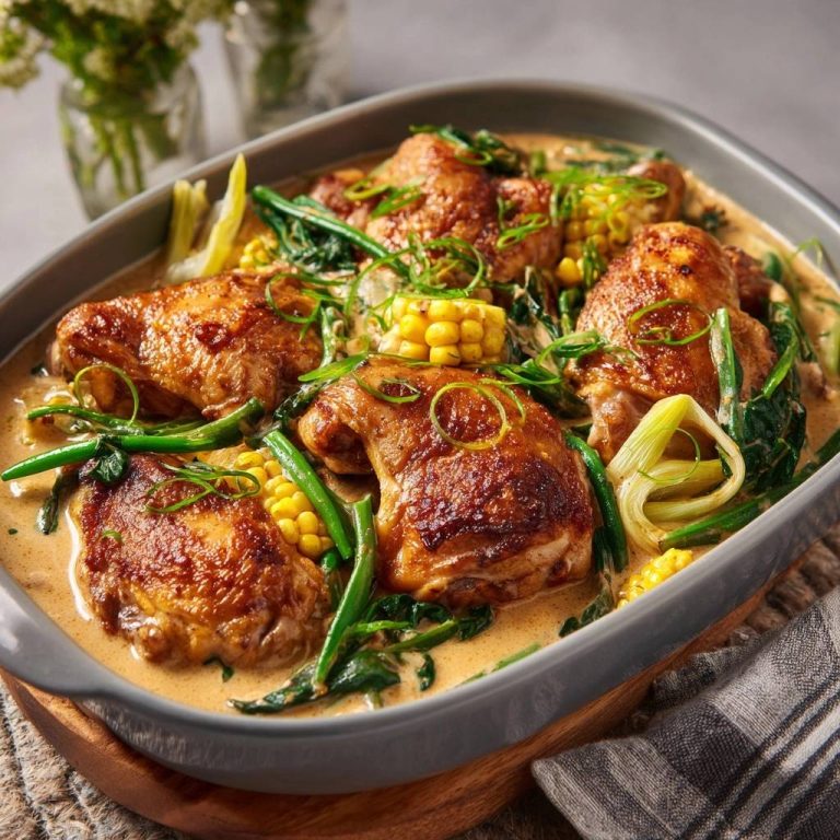 Cremiges Pfannenhähnchen mit Mais und Frühlingszwiebeln