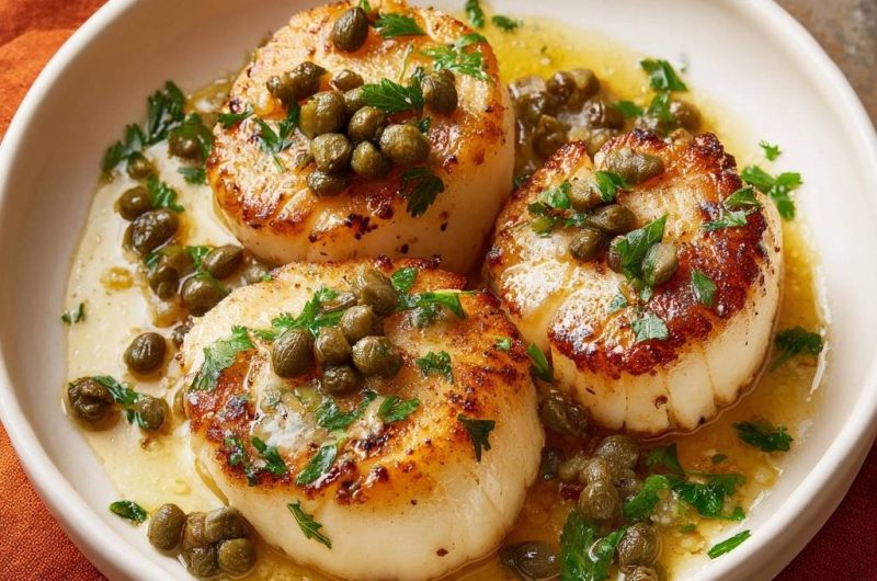 Gebratene Jakobsmuscheln in Zitronen-Kapern-Butter