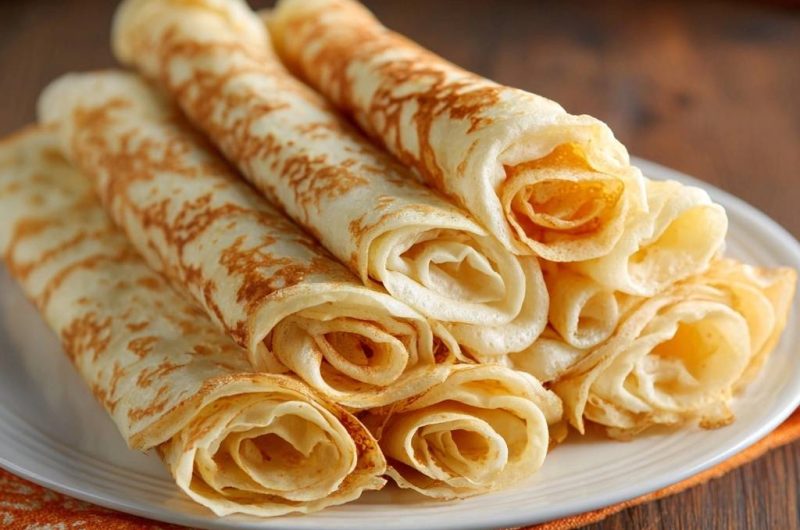 Goldgelbe Pfannkuchenrollen