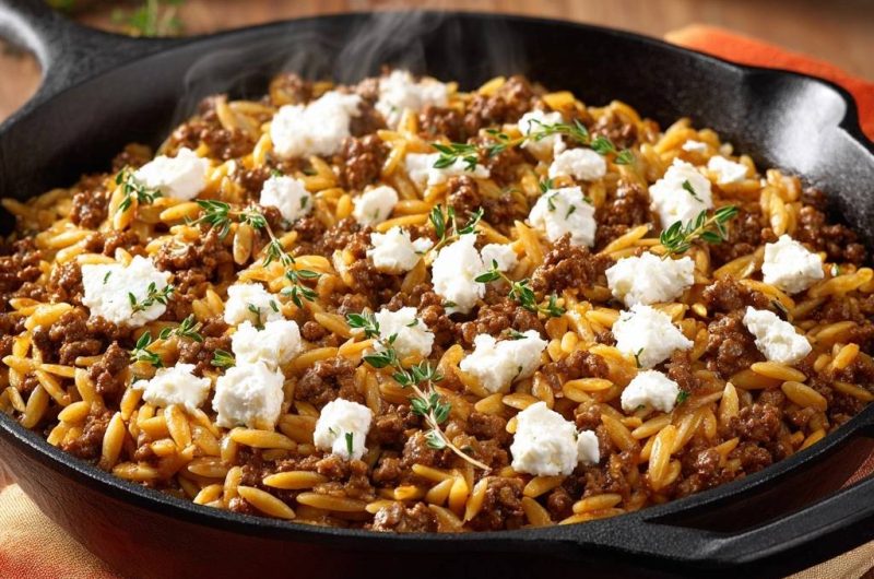 Griechisches Orzo mit Hackfleisch und Feta