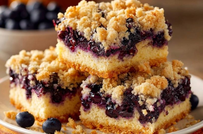 Heidelbeer-Streuselschnitten (Nie wieder weiche Streusel!)