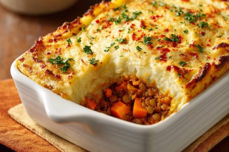 Herzhafter Linseneintopf mit Kartoffelkruste