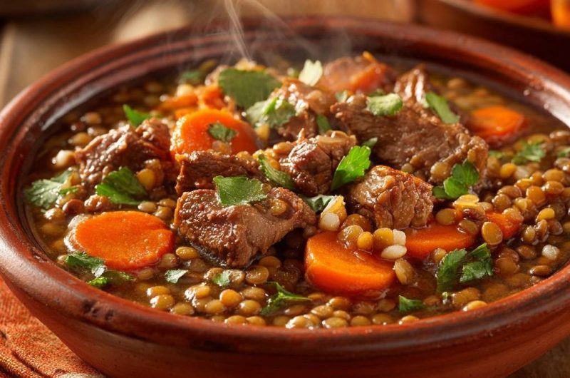 Herzhafter Linseneintopf mit Rindfleisch