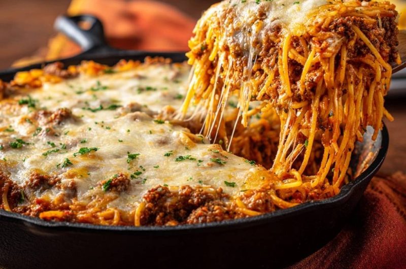 Herzhafter Spaghetti-Auflauf aus der Pfanne