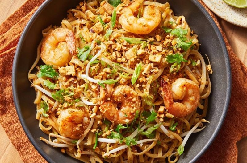 Klassisches Pad Thai mit Garnelen