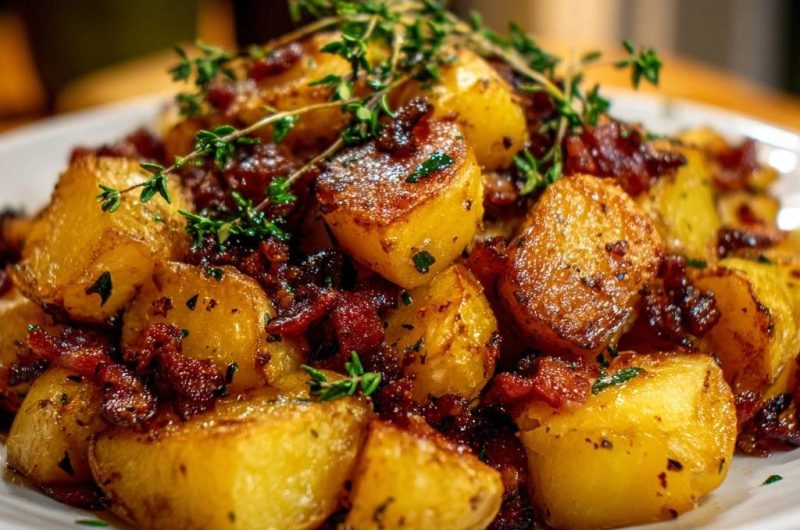 Knusprige Bratkartoffeln mit Speck und Thymian