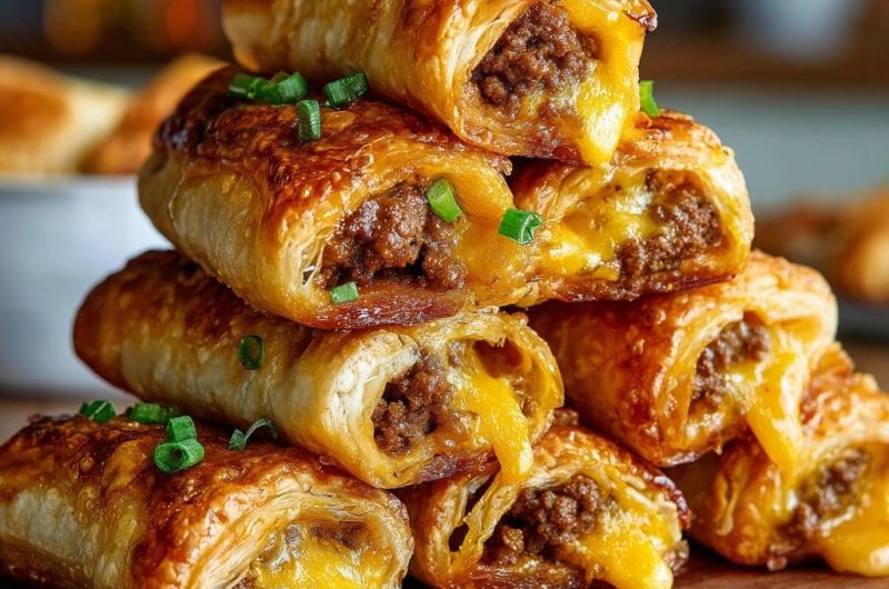 Knusprige Hack-Käse-Blätterteig-Röllchen (Nie wieder matschiger Blätterteig!)