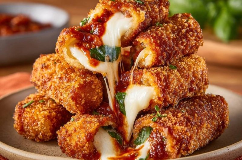 Knusprige Mozzarella-Sticks mit Tomatensoße