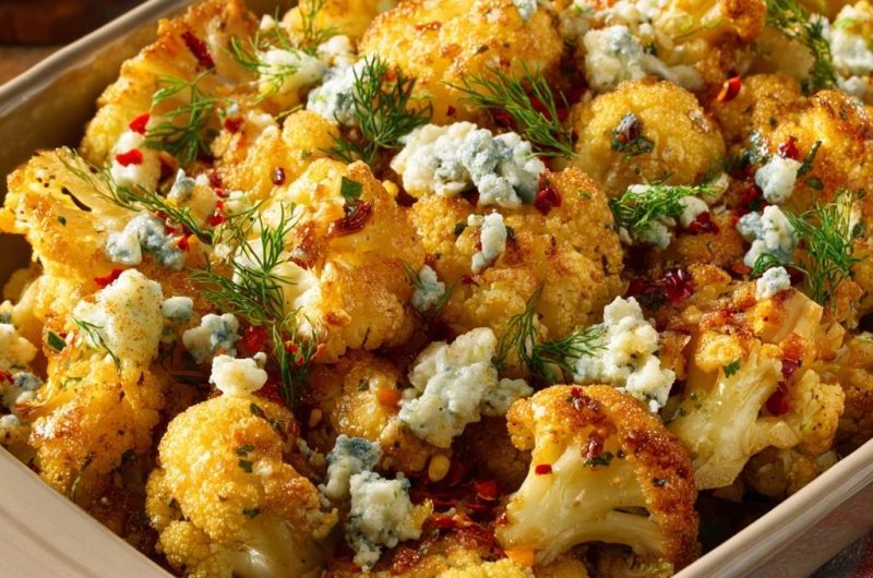 Knuspriger Ofenblumenkohl mit Dill und Blau Käse