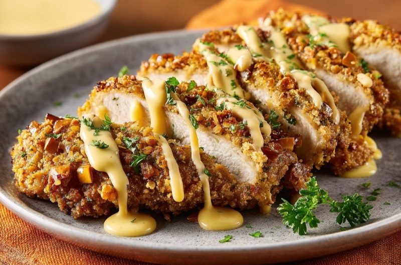 Knuspriges Nuss-Hähnchen mit Senfsauce