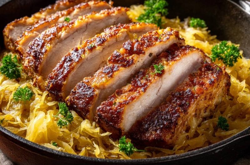 Knuspriges Schweinefilet auf Sauerkraut
