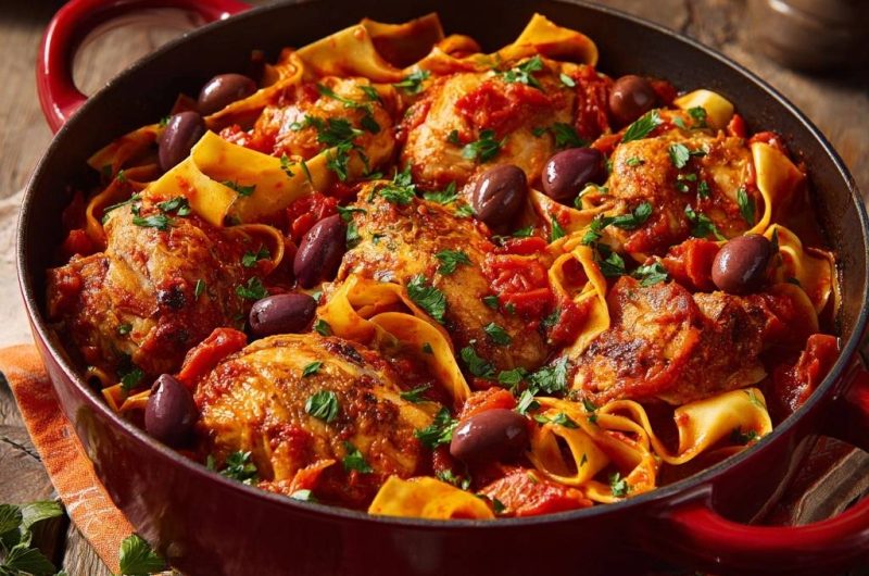 Mediterrane Hähnchen-Pfanne mit Pappardelle