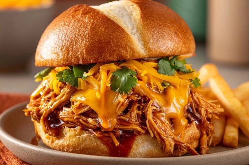Pulled Chicken BBQ-Burger mit Cheddar