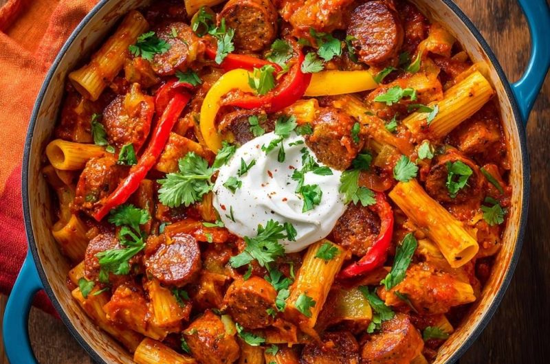 Rigatoni-Pfanne mit Wurst und Paprika