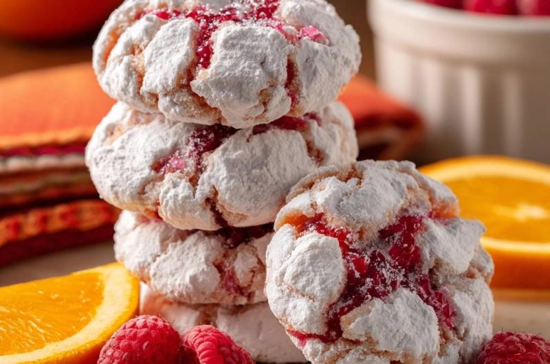 Rissige Himbeer-Orangen-Cookies (Nie wieder glatte Kekse!)