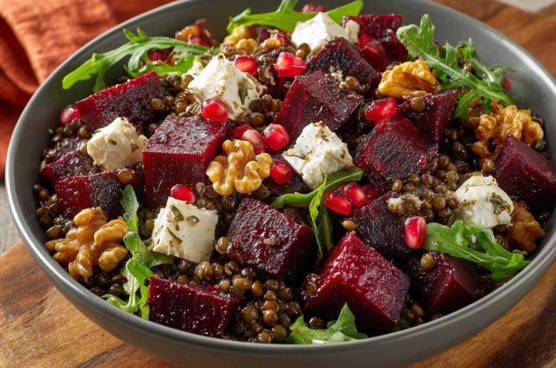 Rote-Bete-Linsen-Salat mit Feta, Walnüssen und Granatapfel (Nie wieder matschige Linsen!)