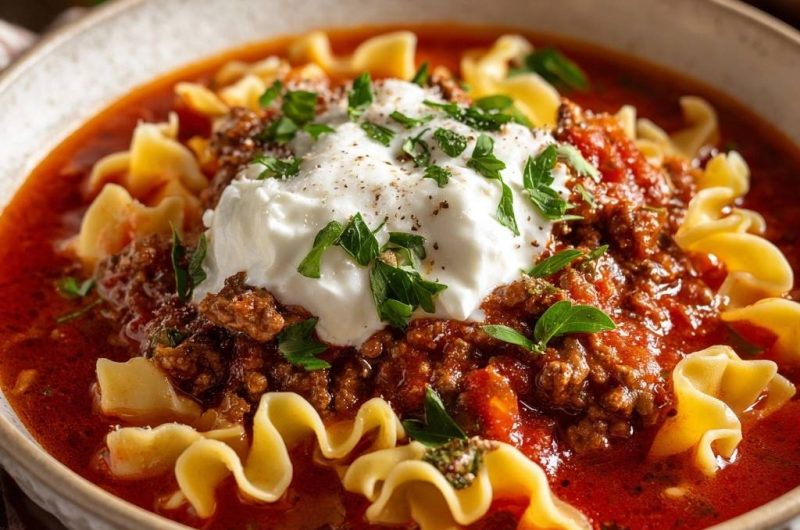Sämige Tomaten-Hack-Nudel-Suppe