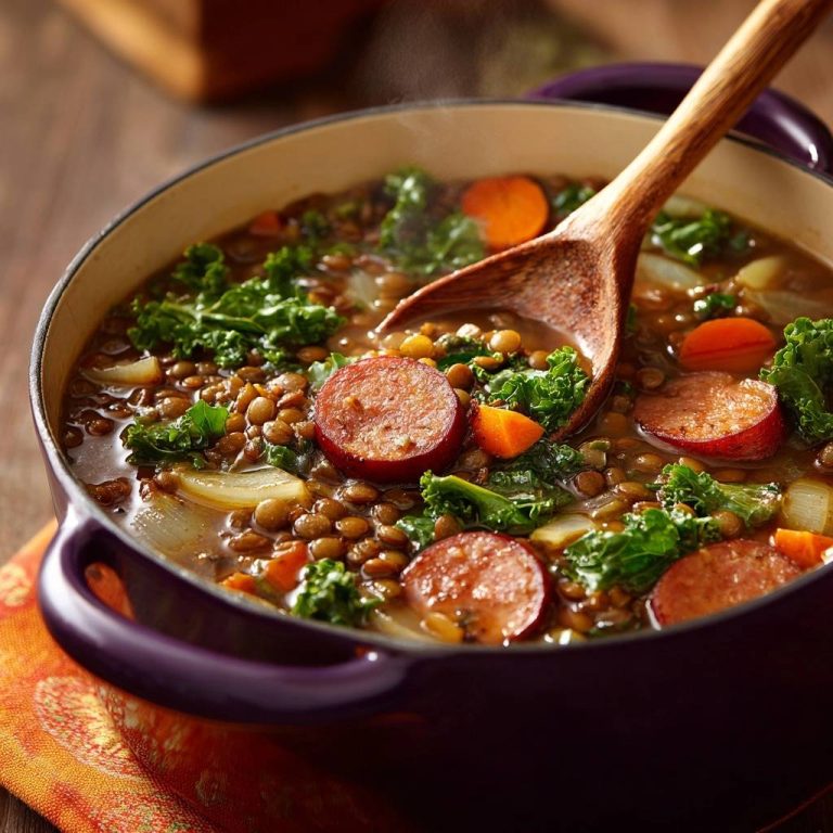 Sämiger Linseneintopf mit Grünkohl, Karotten & Wurst