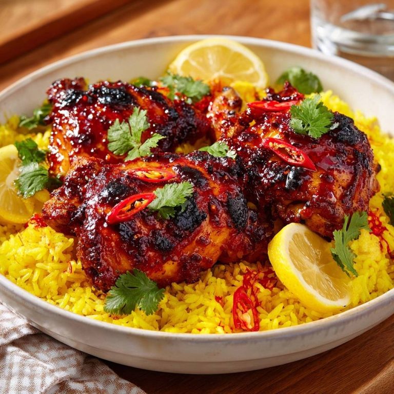 Sticky Glazed Hähnchen mit Kurkumareis