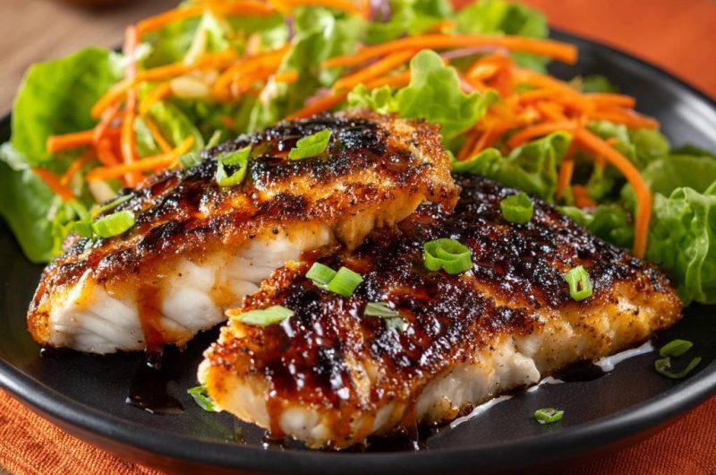Teriyaki-Fisch mit Frischsalat (Keine verbrannte Glasur mehr!)