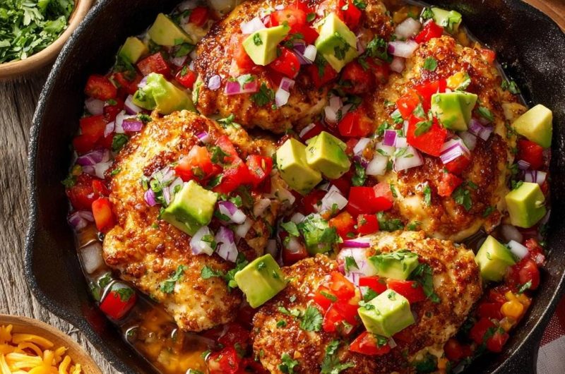 Würzige Hähnchenpfanne mit Avocado-Salsa