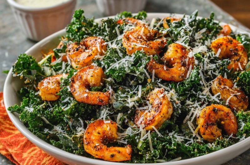 Würziger Grünkohl-Salat mit Garnelen