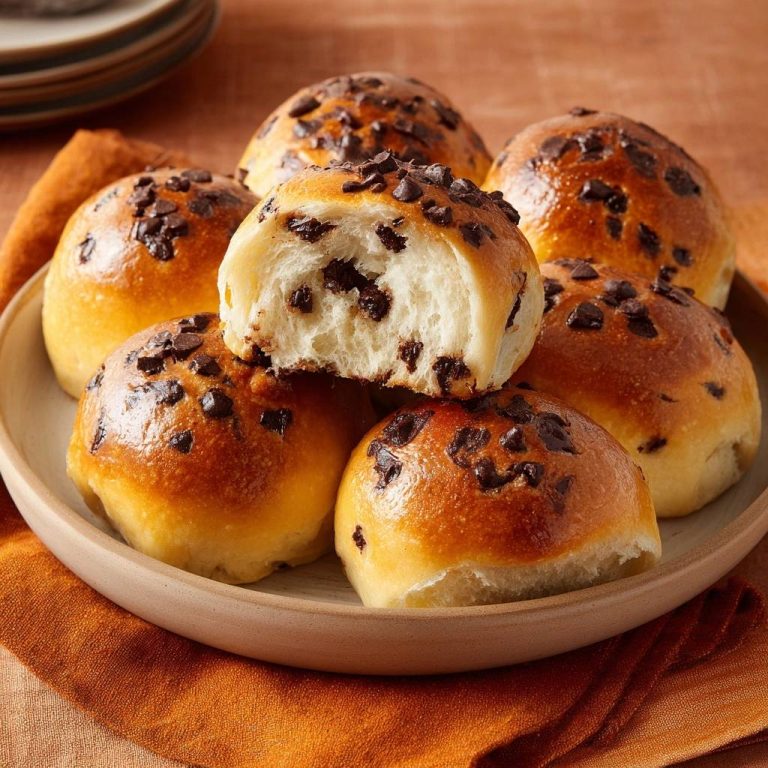 Fluffige Schoko-Brötchen mit Schokostückchen im Anschnitt, die ihre weiche, luftige Textur zeigen. Ein Genuss!