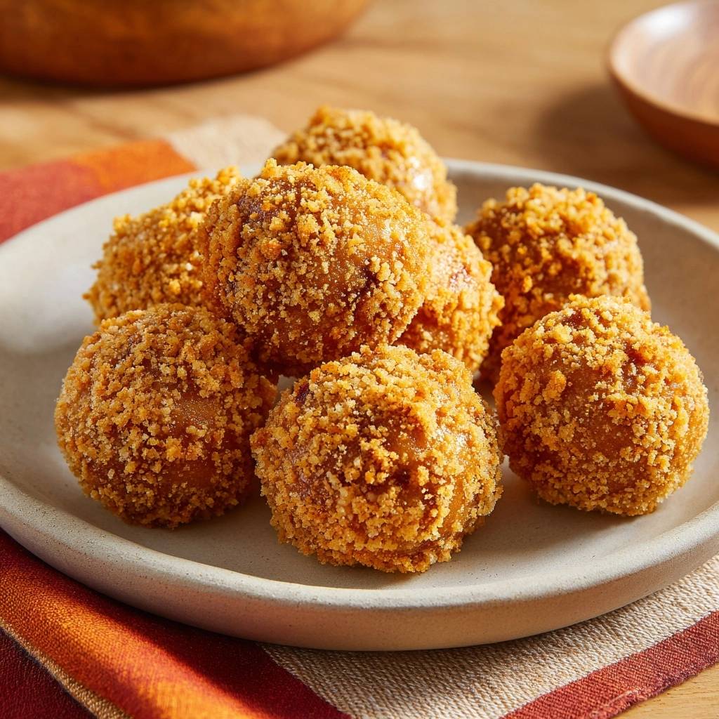 Knusprige Kartoffelbällchen, serviert auf einem hellen Teller, zeigen ihre goldbraune, knusprige Panade. Diese leckeren Kartoffel-Snacks sind perfekt für jeden Anlass.