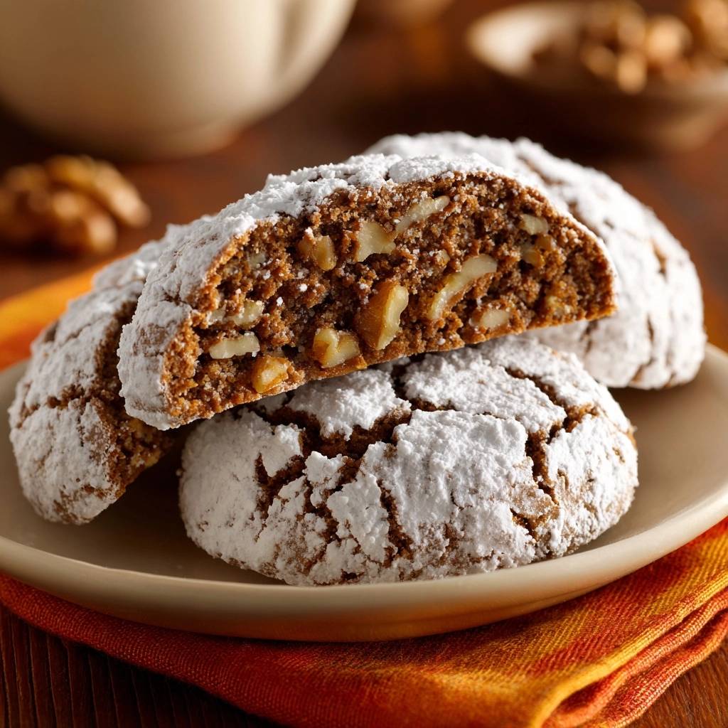 Knusprige Walnuss Cantuccini Querschnitt 1 Knusprige Walnuss-Cantuccini zeigen hier einen köstlichen Querschnitt, der die saftige Textur und Walnussstücke im Inneren enthüllt.