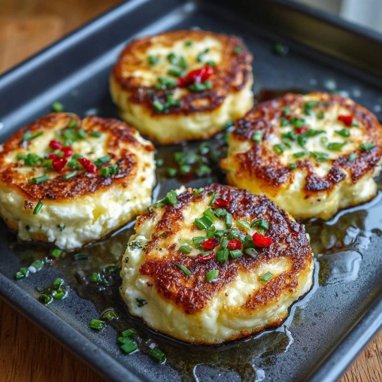 Knuspriger Halloumi mit Schnittlauch & Chili von oben: Goldbraun gebraten und mit frischen Kräutern garniert serviert.