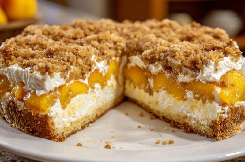 Pfirsich-Quark-Streuseltorte
