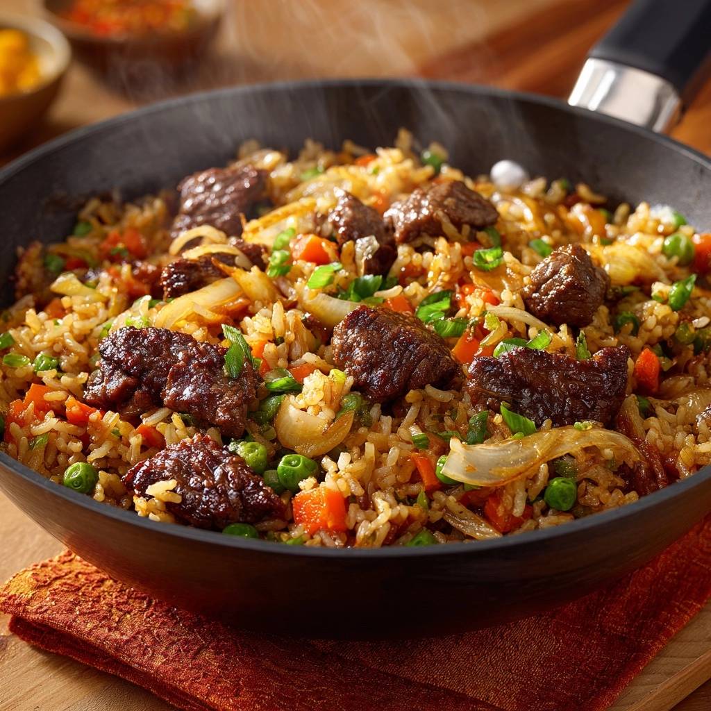 Herzhafte Rindfleisch-Reispfanne