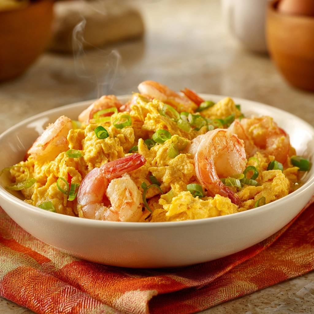 Cremiges Rührei mit Garnelen