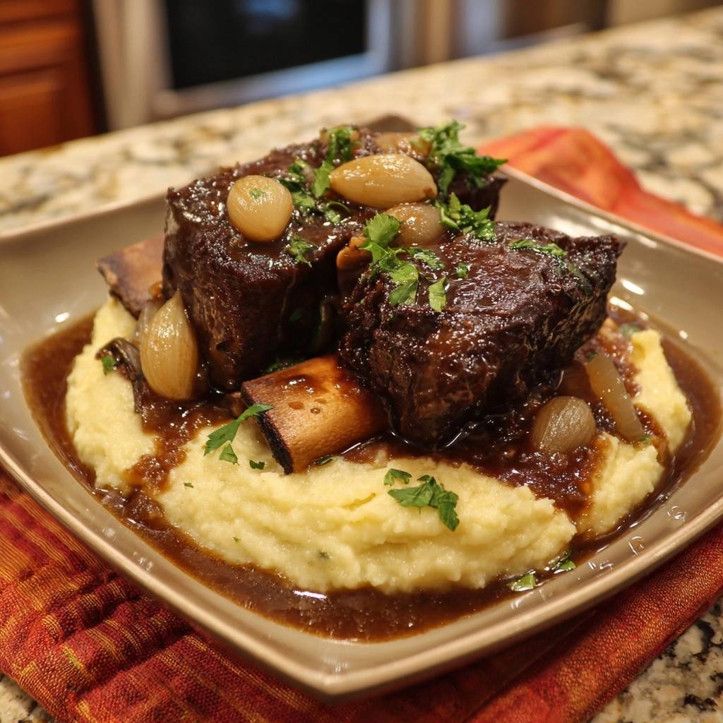Geschmorte Rinderrippchen auf cremigem Polentabett