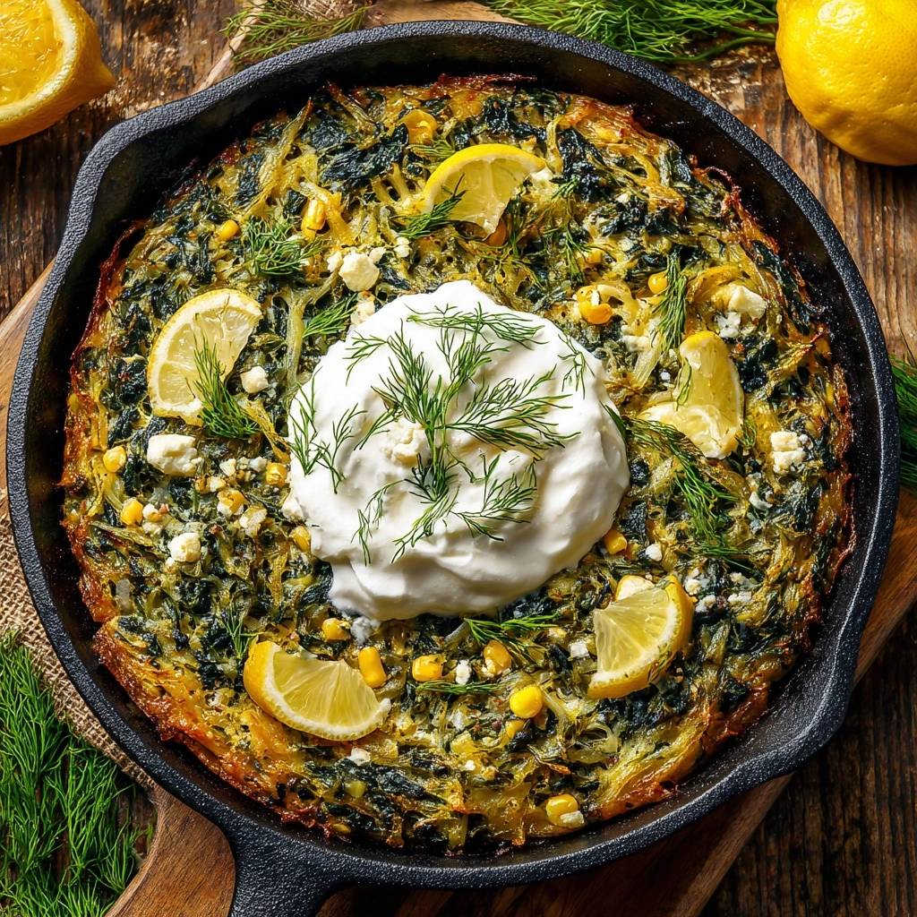 Knusprige Kartoffel-Spinat-Pfanne mit Mais (Der Anti-Matsche-Boden)