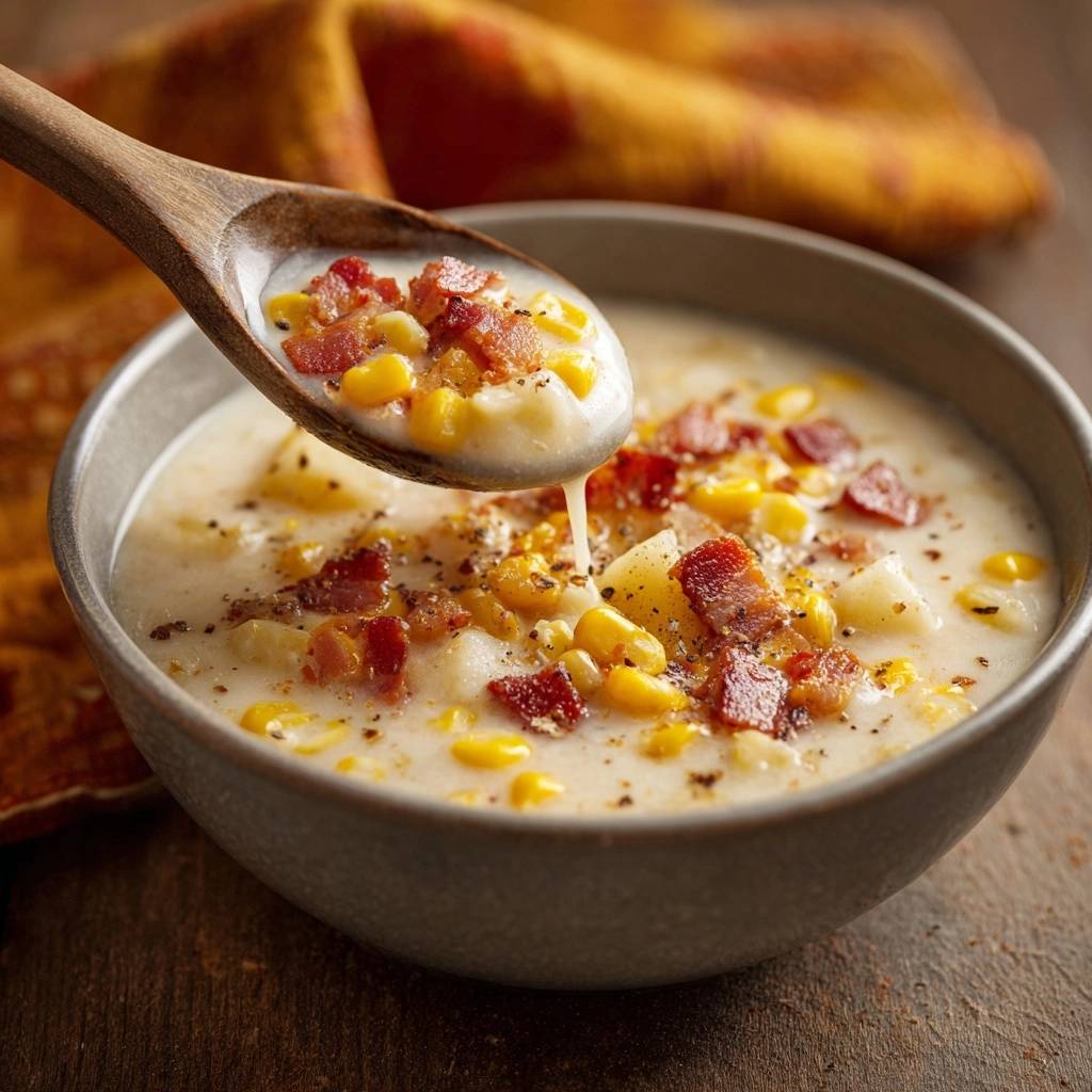 Cremiger Mais-Kartoffel-Eintopf mit Speck