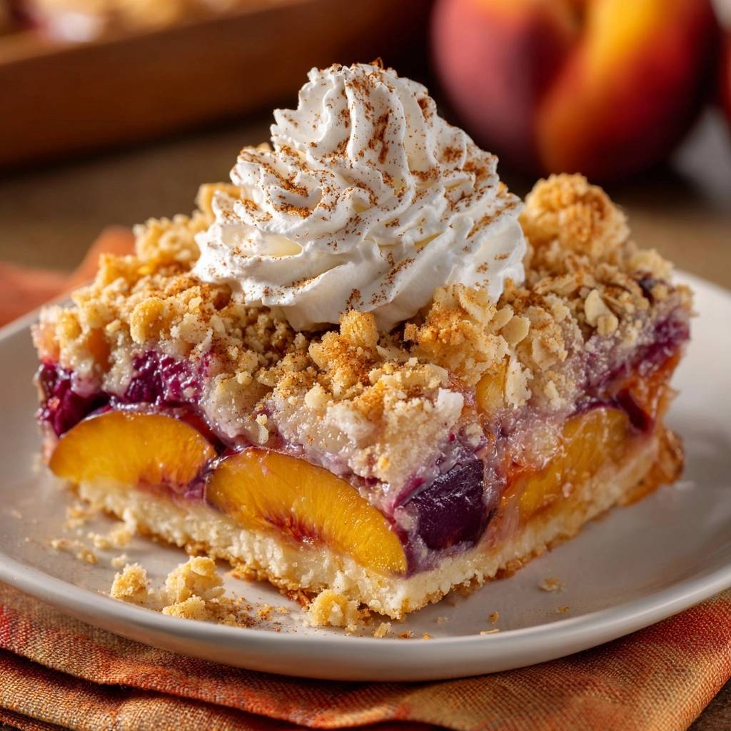 Saftige Pfirsich-Blaubeer-Schnitten (Der Anti-Matsche-Boden)