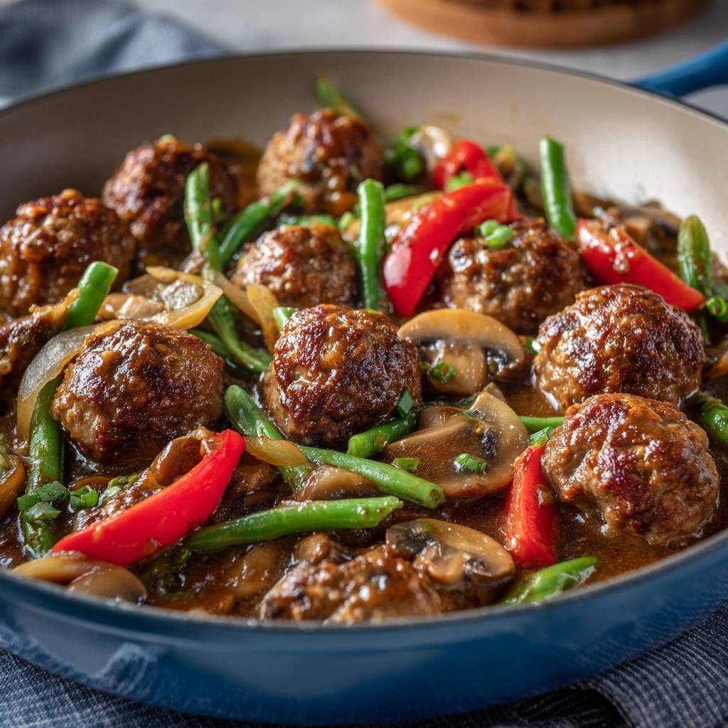 Herzhafte Rinder-Hackbällchen mit Gemüse