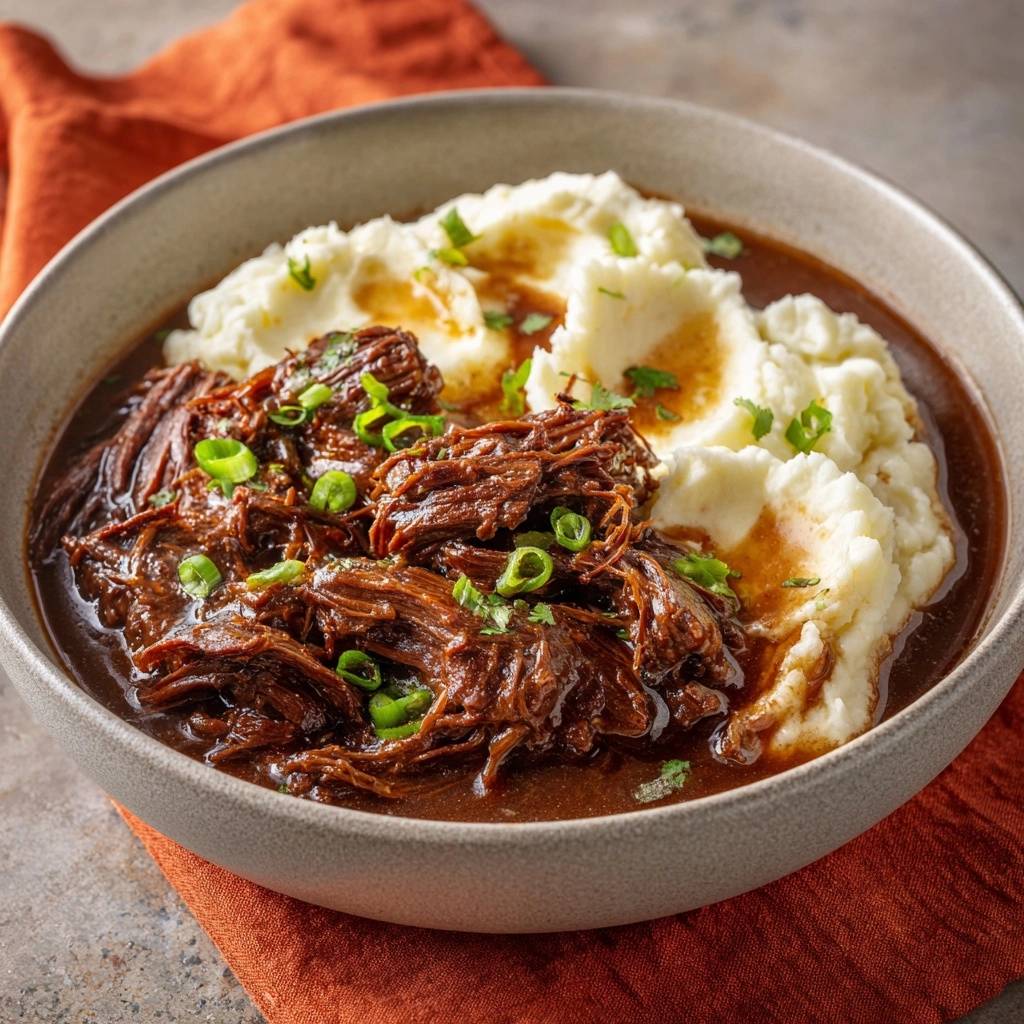 Zarter Rinder-Schmorbraten auf Kartoffelstampf