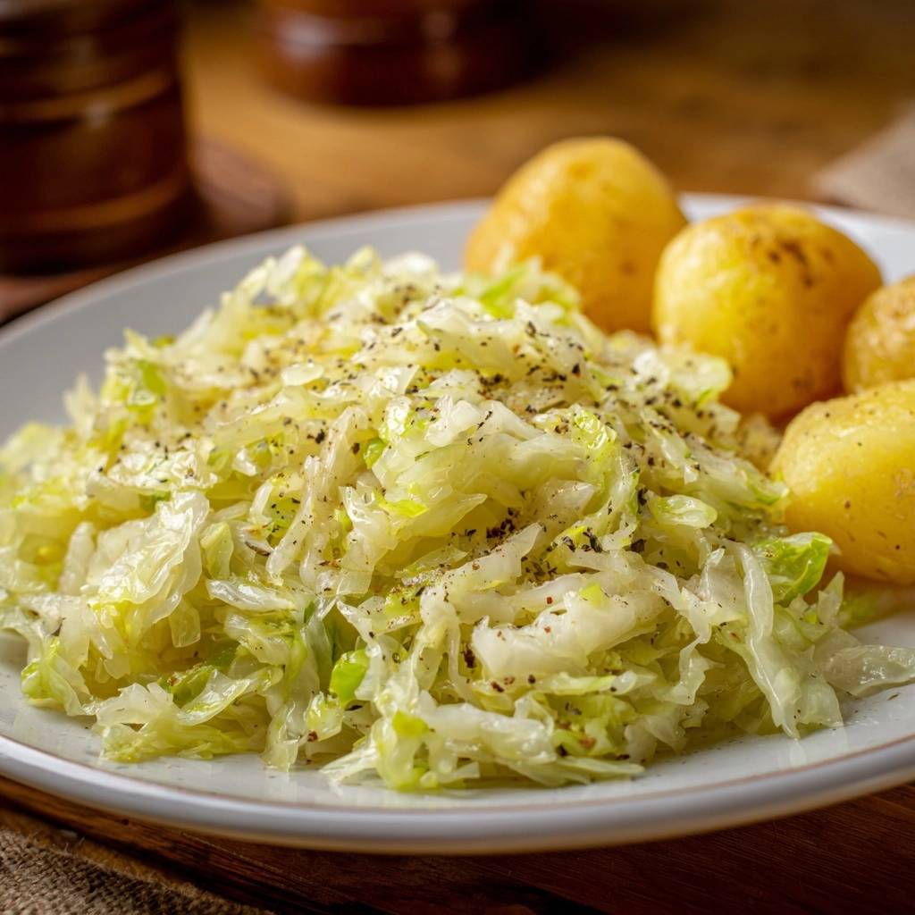 Deftiger Schmorkohl mit Salzkartoffeln