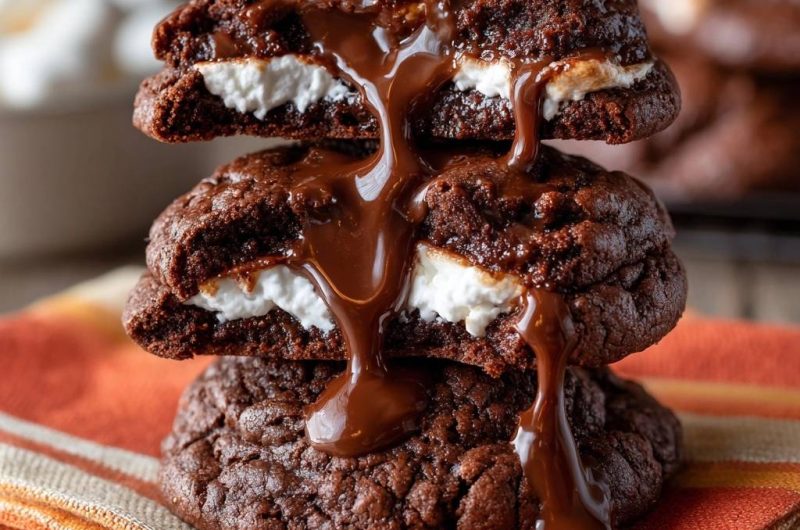 Gefüllte Schoko-Marshmallow-Cookies mit flüssigem Kern