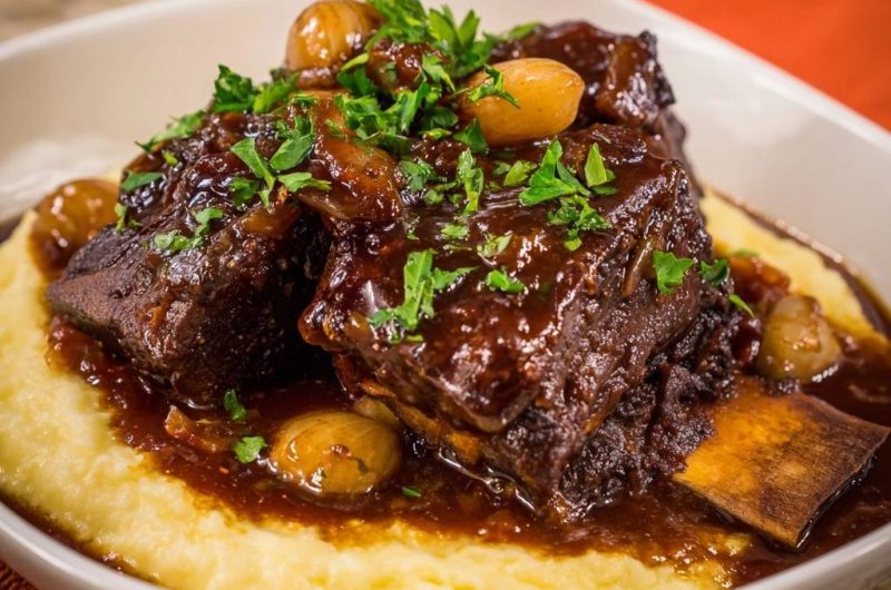 Geschmorte Rinderrippchen auf cremigem Polentabett